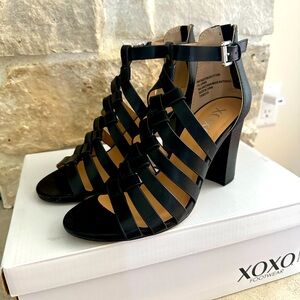 XOXO black strappy heels worn once